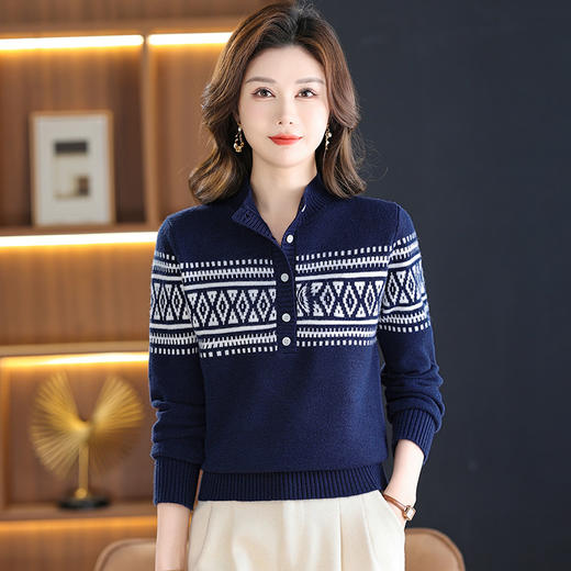 QQ790针织衫提花纽扣毛衣女秋冬季2025年新款慵懒风内搭厚上衣打底衫 商品图2