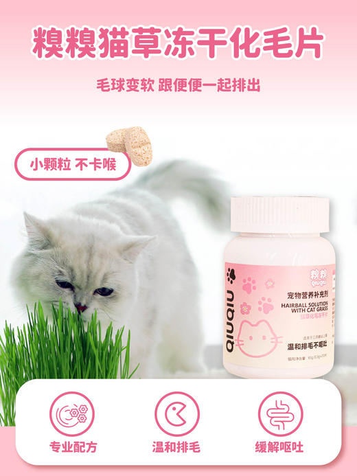 糗糗庄园-猫草化毛冻干片温和排毛-210片/瓶 商品图1