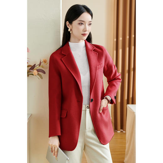 米思阳2025冬新款优雅通勤新年喜庆一粒扣羊毛西装毛呢外套女2058 商品图2