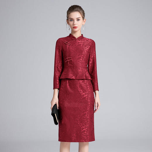 4IA1082-1高端婚宴礼服妈妈装秋冬喜婆婆假两件套中式婚礼裙子 商品图0