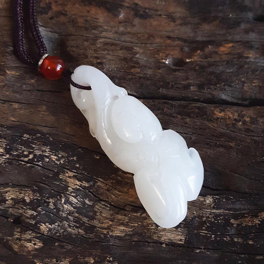 【天然正品】天然新疆料细腻灵芝造型（富贵如意）一级白和田玉吊坠项链46.2*19.1*11.3MM(皆取最大值) 081225NJS01特价：580 商品图2