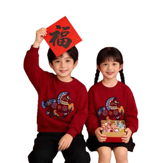 兄妹新年红加厚绒卫衣！2025马年新款高级重工刺绣男宝女宝儿童拜年服！ 商品图4