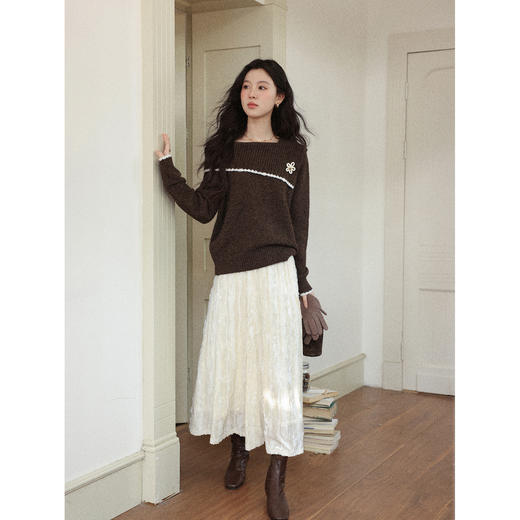 鹿向南「榛果松林」复古咖色设计感毛衣女秋冬新款宽松长袖针织衫 商品图1