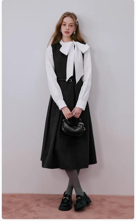 香*同款灰色波点含羊毛收腰法式无袖背心裙 商品图0