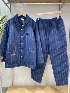 松植屋男款日系全棉加厚棉袄家居服套装 男士冬季三层夹棉棉服