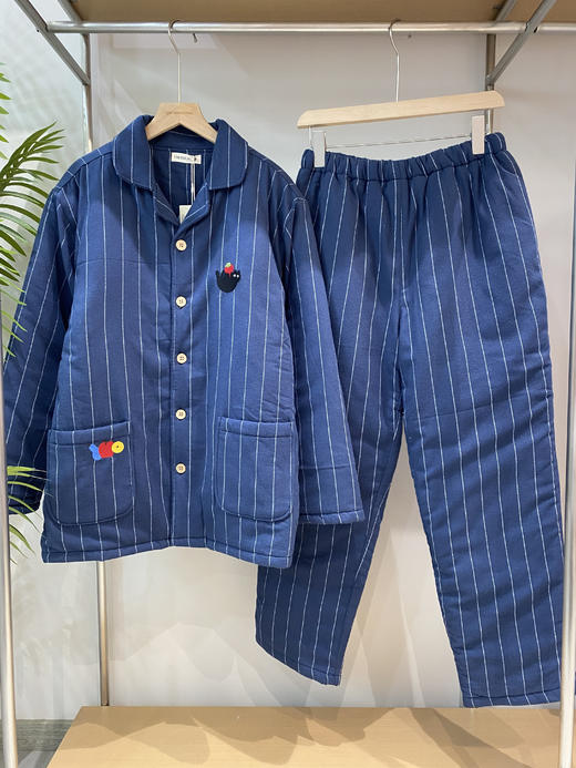 松植屋男款日系全棉加厚棉袄家居服套装 男士冬季三层夹棉棉服 商品图0