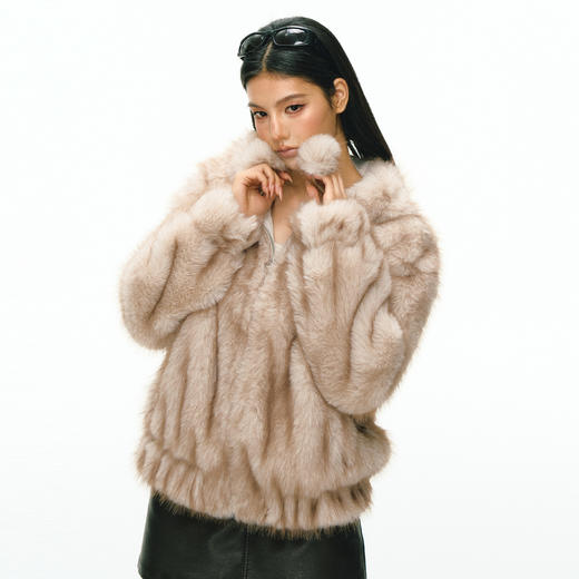 Ariseism 美式复古设计感连帽环保皮草外套女冬季新款加厚上衣 商品图1