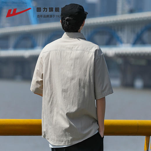 回力短袖衬衫男生纯棉休闲夏季衬衣薄款港风翻领外套冰丝纯色上衣 商品图3