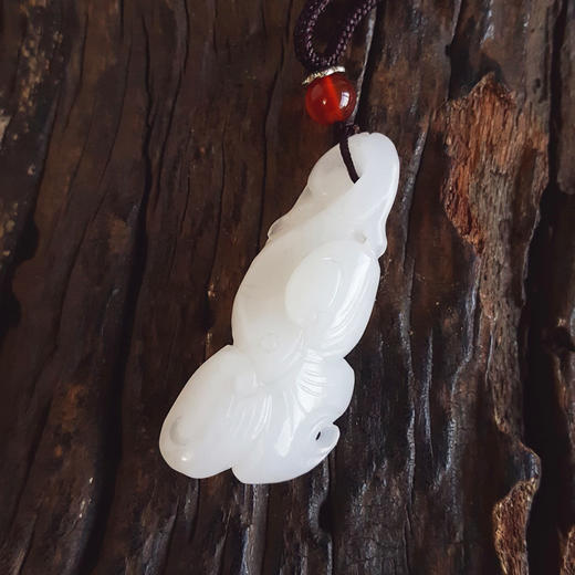 【天然正品】天然新疆料细腻灵芝造型（富贵如意）一级白和田玉吊坠项链46.2*19.1*11.3MM(皆取最大值) 081225NJS01特价：580 商品图3