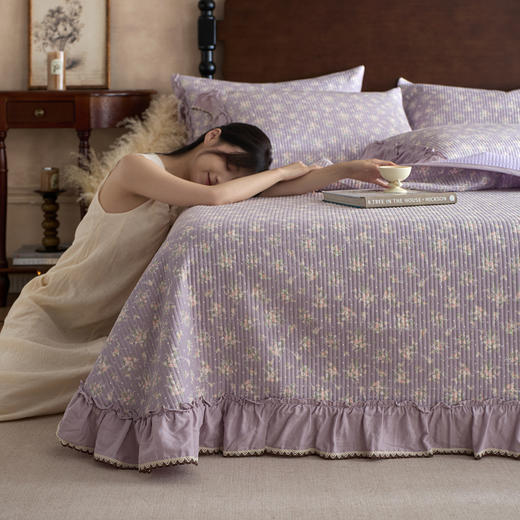 全棉双层纱法式复古床盖三件套  四季可用三层夹棉 商品图0