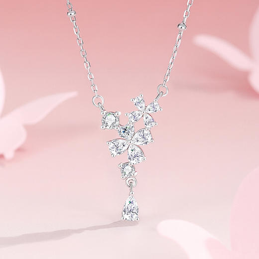 Winy S925 银织梦芳华项链女 银色合成立方氧化锆吊坠 轻奢灵动碎钻设计锁骨链 商品图0