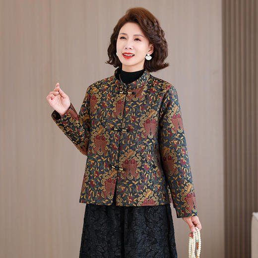 2025秋冬新款中年妈妈复古盘扣长袖宽松加厚外套阔腿裤两件套 商品图1