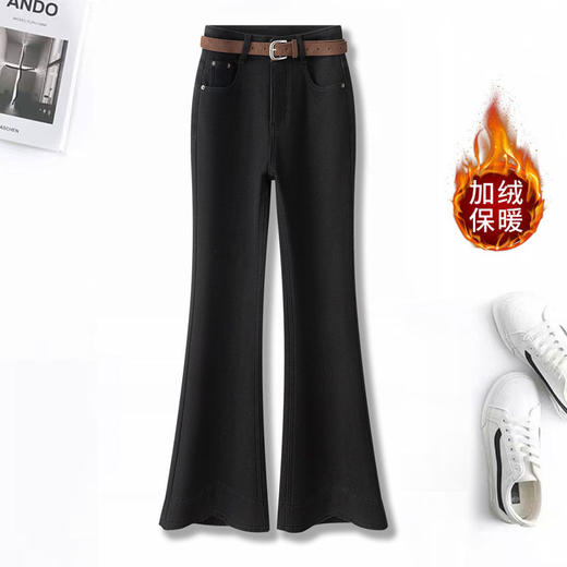 「自」全新升级【铂金会员165/天猫219/差价54】(00942)洛诗琳复古毛边加绒牛仔裤2025年秋冬新款高腰显瘦喇叭裤 商品图2