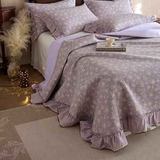 全棉双层纱法式复古床盖三件套  四季可用三层夹棉 商品图1