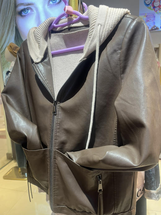 【岁末秒杀】真皮皮衣带帽/咖色/摩卡绿/仅2件 商品图1