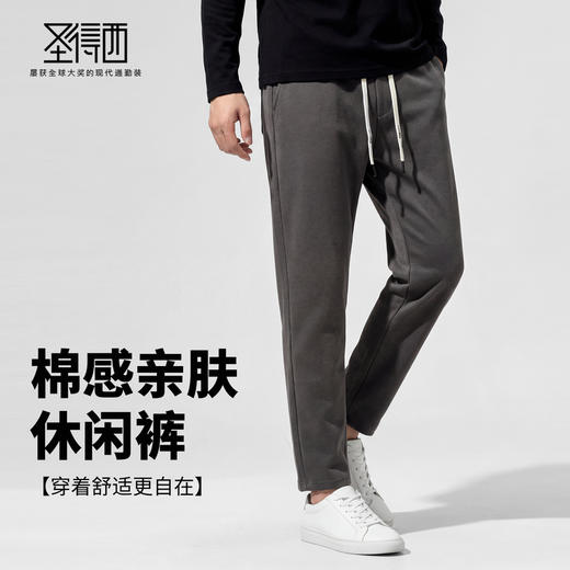 【易打理】圣得西2025年冬季男士松紧腰休闲裤系绳微弹直筒长裤 商品图2
