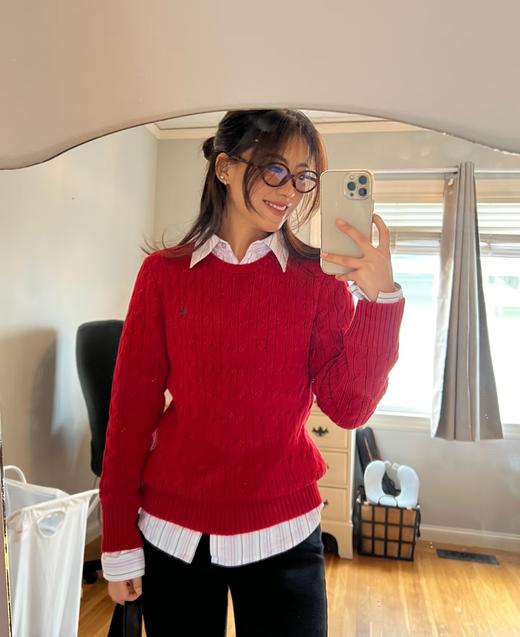 𝐑𝐋拉夫招财红一见钟情圆领开衫拧花百搭毛衫 商品图5