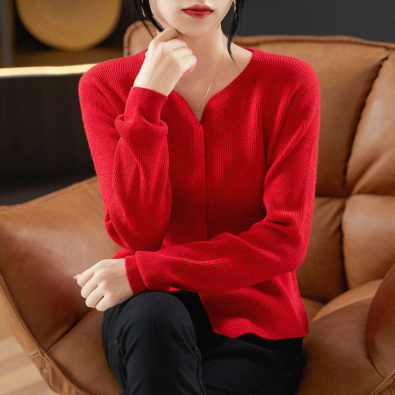 「自」全新升级【铂金会员146/天猫189/差价43】(05423)洛诗琳优雅女人味含羊毛针织衫2025秋冬V领收腰显瘦针织毛衣