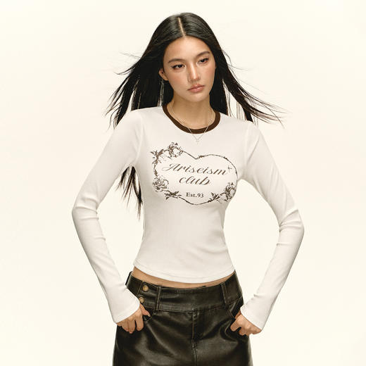 Ariseism 美式复古设计感修身长袖T恤女秋季新款上衣 商品图0