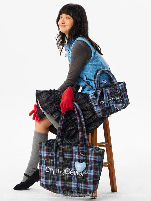 CryingCenter多色复古格纹托特包（含云朵挂件）斜挎单肩包大小号 商品图6