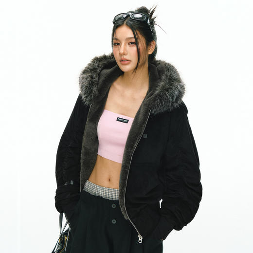 Ariseism 美式复古设计感连帽可拆卸毛领棉服女冬季新款 商品图2