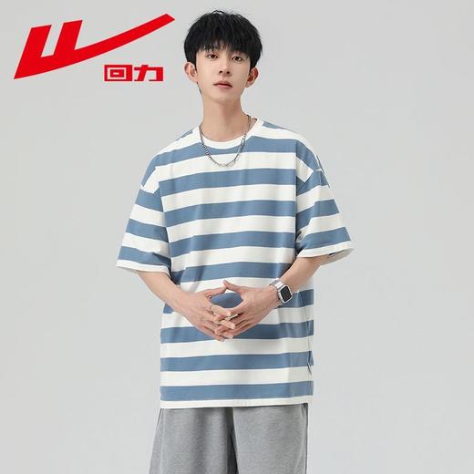 回力条纹t恤男短袖新款潮流男士宽松半袖美式圆领短袖男夏季 商品图8