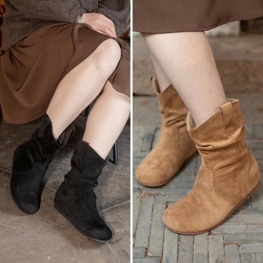 一周发货【💫勃肯短靴】鞋帮面采用真皮牛反绒，内里有加绒&不加绒可选，驼色&黑色可选，鞋跟高1厘米，后跟内增高3厘米，总后跟高4厘米，豆瓣圆鞋头不挤脚，肉肉脚、宽脚都可穿！ 商品图0