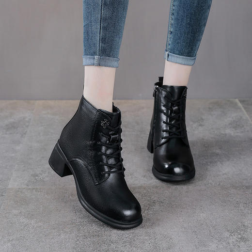 YR 2975真皮复古马丁靴厚底粗跟头层牛皮显脚小系带短筒靴 商品图1