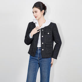 「高货wl」全新升级【铂金会员367/天猫489/差价122】(00358)洛诗琳气质加棉小香风外套2025冬季粗花呢保暖圆领外套