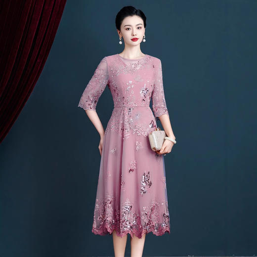 2025春新款礼服 紫色盘花优雅婚庆婚宴妈妈喜婆婆连衣裙 商品图1