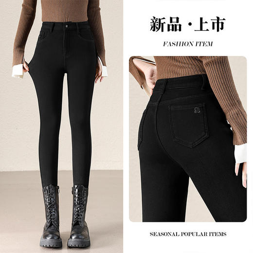 HSS 25321牛仔小脚裤加绒加厚高腰修身显瘦搭配靴裤铅笔裤子 商品图2