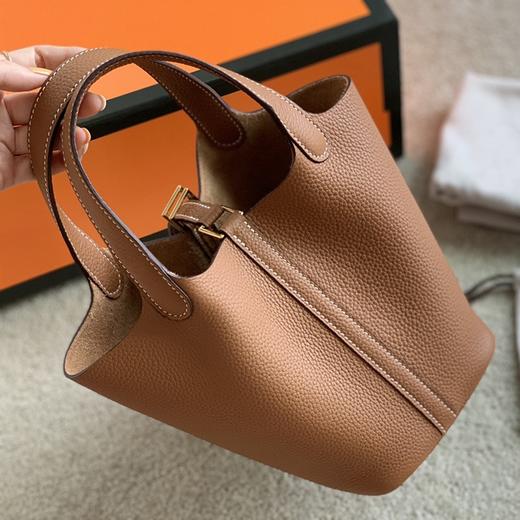 经典菜篮子头层牛皮水桶包真皮荔枝纹 商品图8