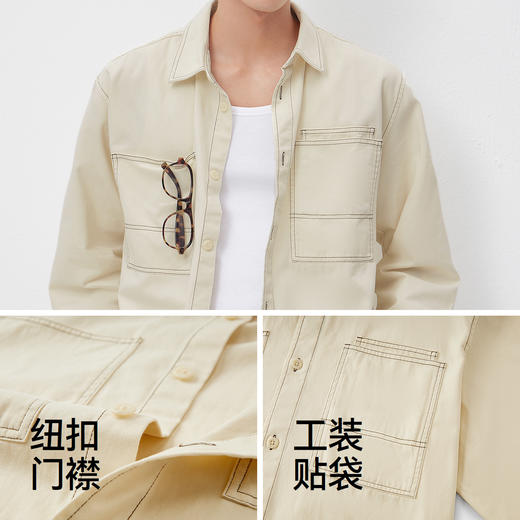 森马长袖衬衫男春季纯棉斜纹工装衬衣宽松翻领磨毛衣外套通勤休闲 商品图3