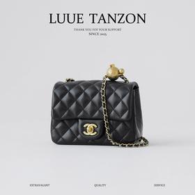 香奈儿 24K 小金球方胖子 菱格衔缝皮穿链 亮面小羊皮 口盖包斜挎单肩包 (LZ)