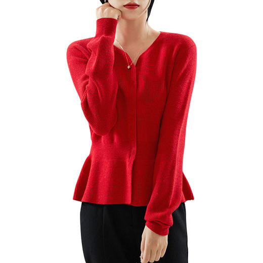 「自」全新升级【铂金会员146/天猫189/差价43】(05423)洛诗琳优雅女人味含羊毛针织衫2025秋冬V领收腰显瘦针织毛衣 商品图4