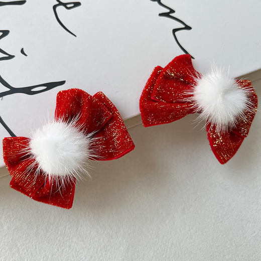红丝绒毛球HY对装发夹-纪念日百货门店同款167795298 商品图2
