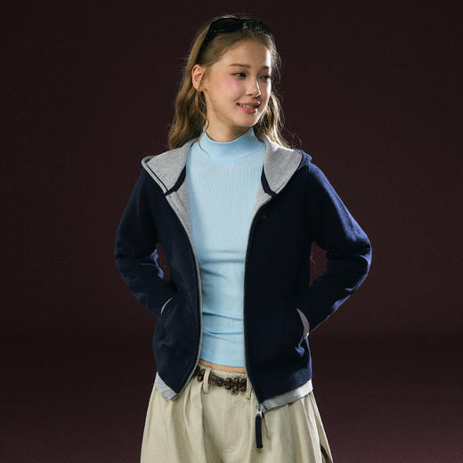 Ariseism 美式复古设计感连帽拉链开衫毛衣女秋冬新款上衣 商品图0