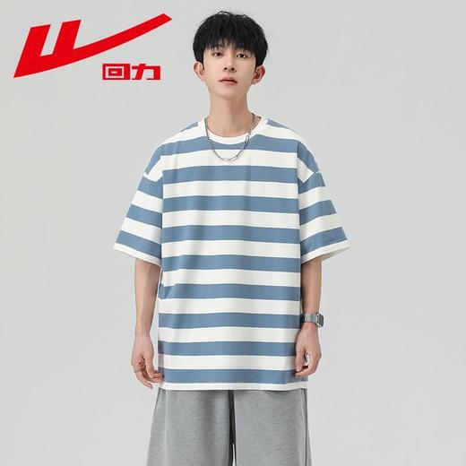 回力条纹t恤男短袖新款潮流男士宽松半袖美式圆领短袖男夏季 商品图9