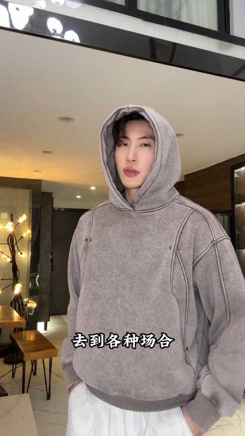 F7296SDSA男士秋冬新款痞帅男装F美式复古做旧重工解构拼接连帽卫衣潮 商品图0