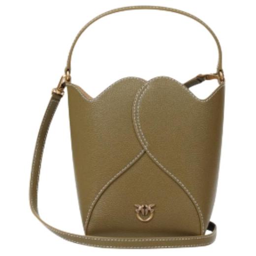 【招财好运满袋】pinko 品高品牌徽标可拆卸肩带 牛皮革层革 水桶包 商品图5