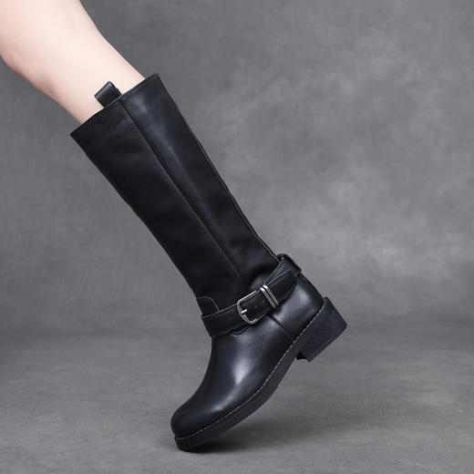 FR 85895骑士靴复古粗跟皮带扣百搭长筒靴马丁靴 商品图3