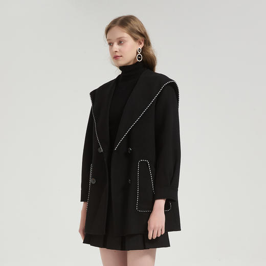 QH972斯尔丽2025秋冬新款高级感气质手工撞色大领一手长羊毛大衣外 商品图2