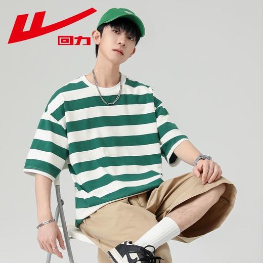 回力条纹t恤男短袖新款潮流男士宽松半袖美式圆领短袖男夏季 商品图6