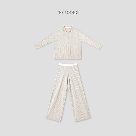 THESOONG|"极简条纹"复古小尼绒双色纱条纹居家睡衣套装8114/8116 商品图0