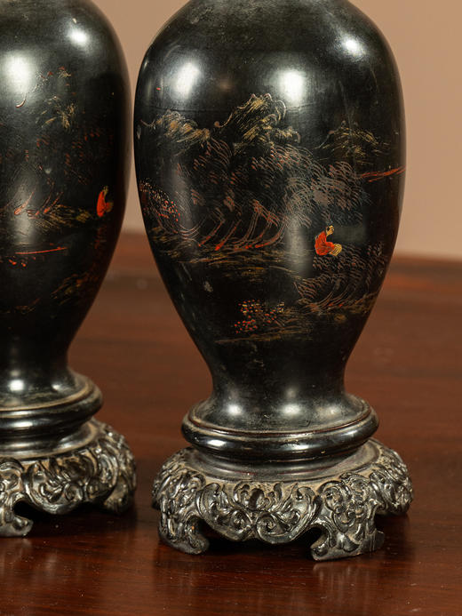 清	匏器髹漆彩绘山水人物赏瓶（一对） 商品图1