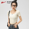 回力短袖女夏季新款纯色上衣纯欲打底衫纯棉韩系甜辣方领正肩T恤 商品缩略图1