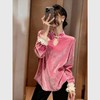 M1087新中式蜜桃粉色丝绒衬衫秋冬内搭外穿打底衫国风改良汉服盘扣上衣 商品缩略图0