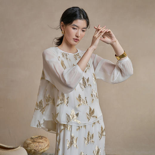 【林栖设计小店】花影鎏光|真丝衫剪花绡薄纱设计感2026早春新款上衣女1961130 商品图0