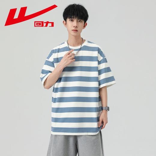 回力条纹t恤男短袖新款潮流男士宽松半袖美式圆领短袖男夏季 商品图3