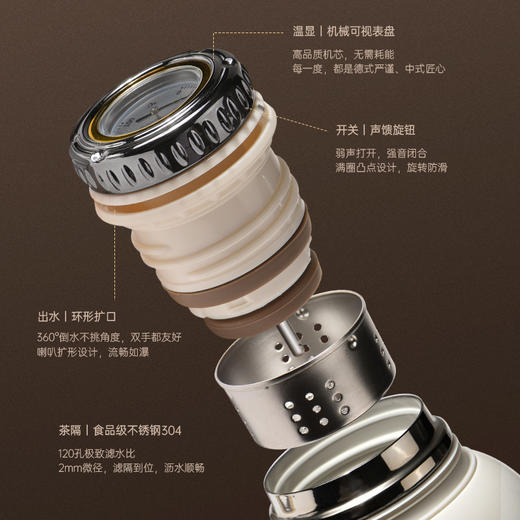 FXQ【天马奔腾保暖壶】天驹八宝陶瓷内胆焖壶 机械测温塞  陶瓷内胆  独立茶仓过滤网  360°倒水不挑角度 大容量保温杯中式礼盒装 商品图3